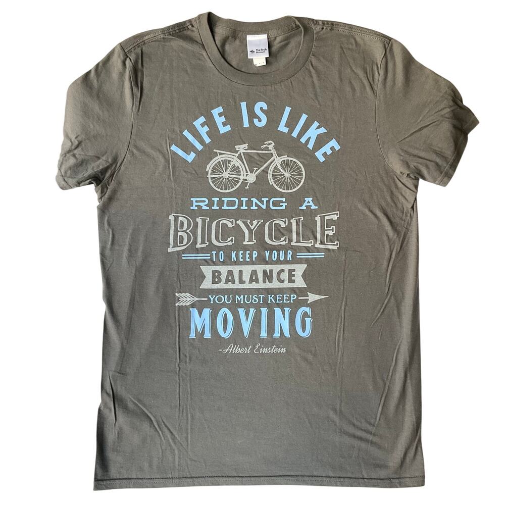 The Tech Museum Men ShortSleeve Tshirt size M,Gray,Keep Balance Must Keep Moving